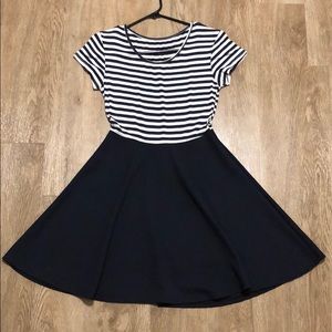 Navy blue and white striped dress